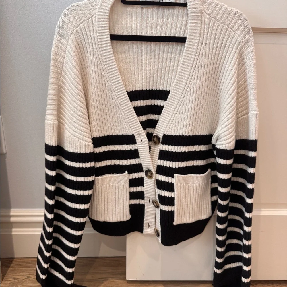 Self-Portrait Black and White Striped Cardigan